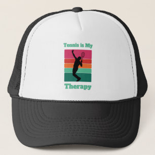 Tennis is My Therapy Rectangle Retro Sunset Trucker Hat