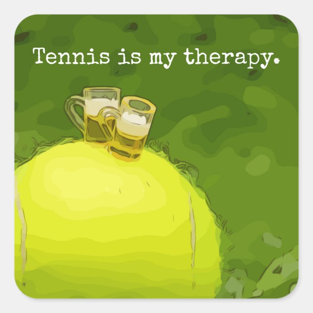 Tennis is my therapy with beer square sticker (Front)