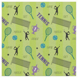 Tennis items on fresh green background, fabric
