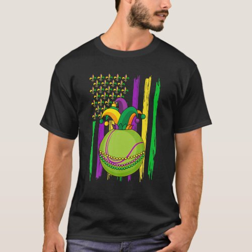 Tennis Jester Hat Retro American Flag Mardi Gras O T_Shirt