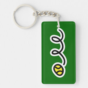 Tennis keychain with bouncing tennis ball