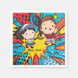 Tennis Kid Birthday Party Abstract Background Napkins