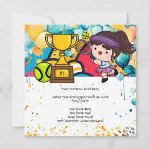 Tennis Kid Birthday Party Invitation