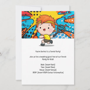 Tennis Kid Birthday Party  Invitation