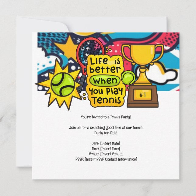 Tennis Kid Birthday Party  Save The Date (Front)