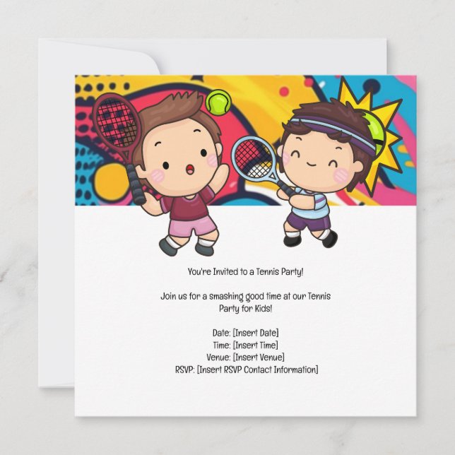Tennis Kid Birthday Party  Save The Date (Front)