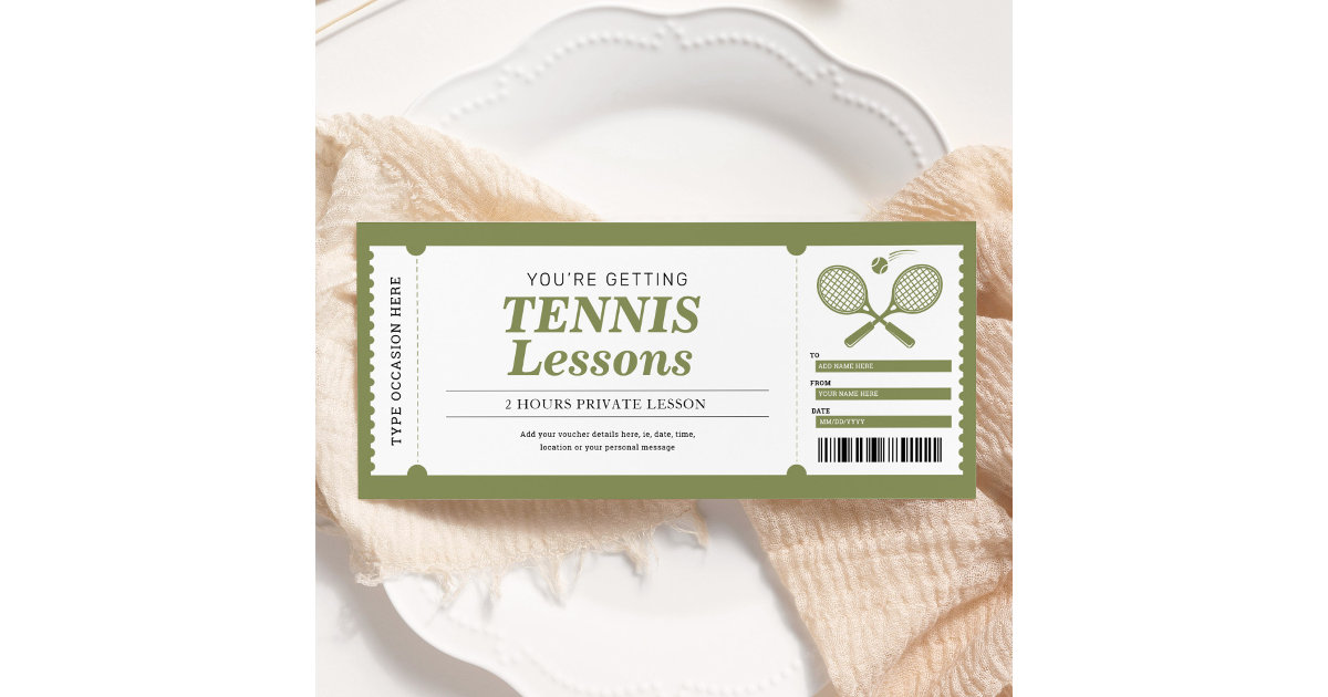 Tennis Lesson Gift Certificate Voucher Invitation Zazzle