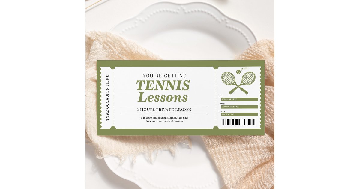 Tennis Lesson Gift Certificate Voucher Invitation Zazzle