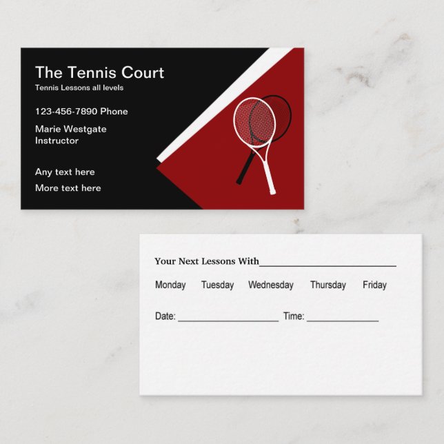 Tennis Lessons Appointment Business Cards Template (Front/Back)