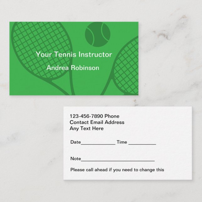 Tennis Lessons Class Appointment Reminder Card (Front/Back)