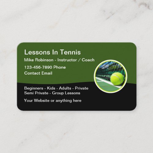 Tennis Lessons Coach Business Cards