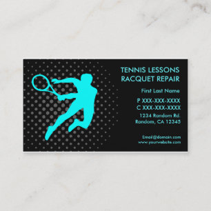 Tennis lessons racquet repair custom business card