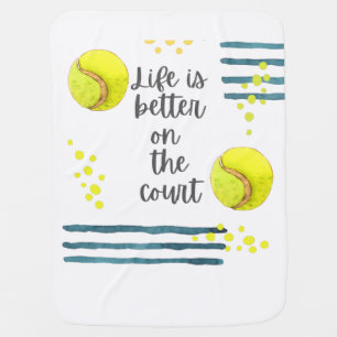 Tennis Life is better on the court watercolor Baby Blanket