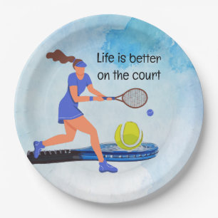 Tennis Life is better on the court watercolor Paper Plates