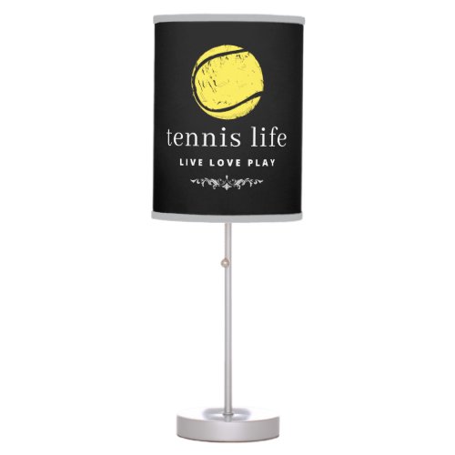 Tennis Life Live Love Play Quote Typography Black Table Lamp