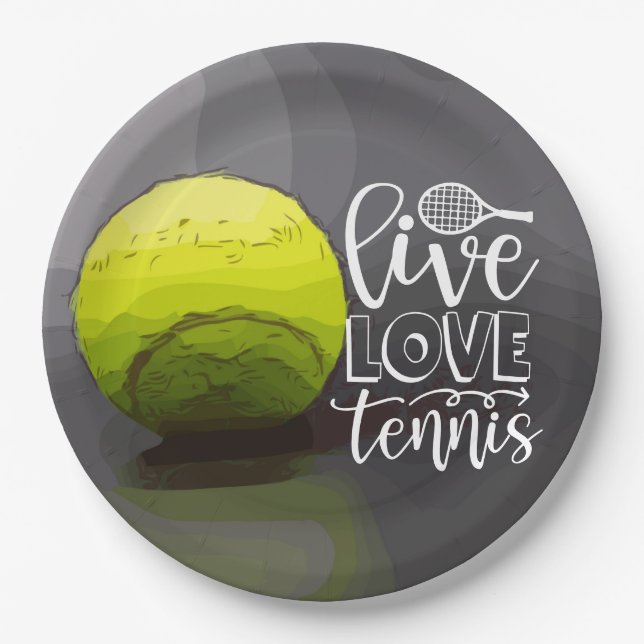 Tennis Live Love Tennis with ball on black Paper Plates (Front)