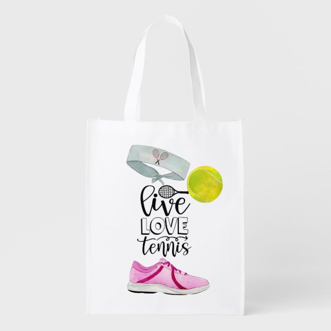Tennis Live Love Tennis with Woman Player    Grocery Bag (Front)