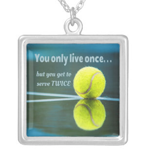 Tennis live once sever twice, Tennis Ball, Court Silver Plated Necklace