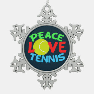 Tennis Love Blue Snowflake Pewter Christmas Ornament