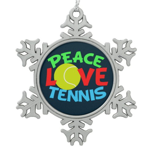 Tennis Love Blue Snowflake Pewter Christmas Ornament