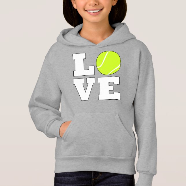 Tennis LOVE Cute Girls Tennis Player or Fan Hoodie (Front)