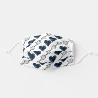 Tennis Love Dark Blue Heart Rackets Pattern Cloth Face Mask