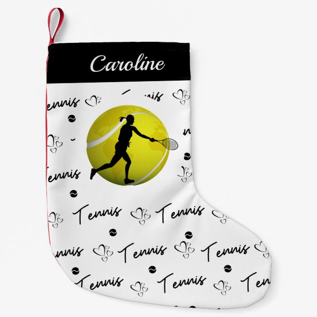 Tennis Love Girls Player Name & Ball Cute Sporty Small Christmas Stocking (Front)