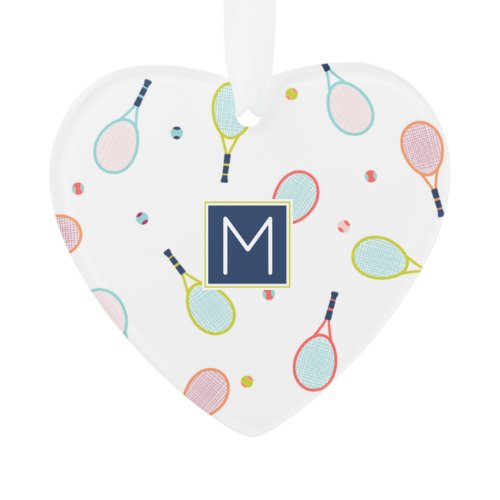 Tennis Love Heart Monogram Personalized Holiday Ornament