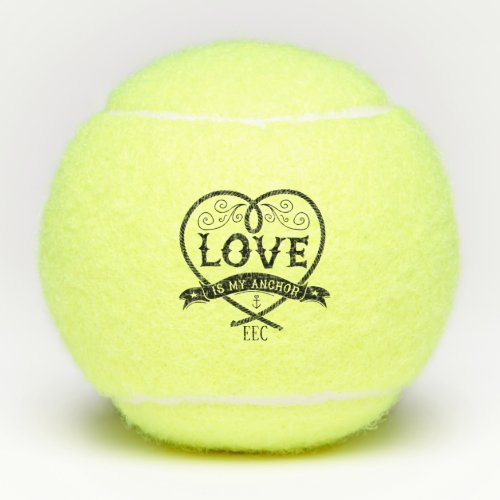Tennis Love Heart Theme Monogrammed Name Tennis Balls