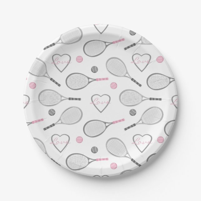 Tennis Love Pattern Paper Plates (Front)