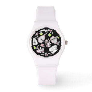 Tennis Love Pattern Pink and Black Watch
