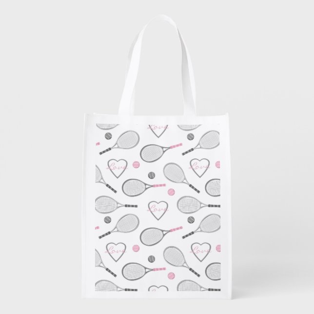 Tennis Love Pattern Reusable Grocery Bag (Back)
