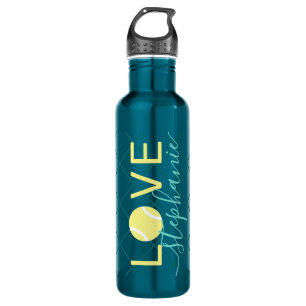 Tennis Love Personalized Teal and Yellow Stainless Steel Water Bottle