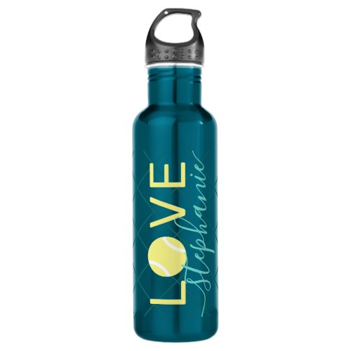 Tennis Love Personalized Teal and Yellow Stainless Steel Water Bottle