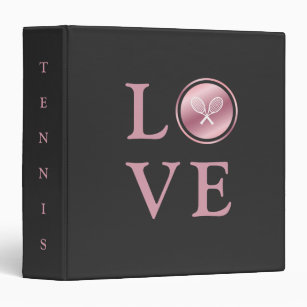 Tennis Love Pink Rose Gold Typography Cute Rackets 3 Ring Binder