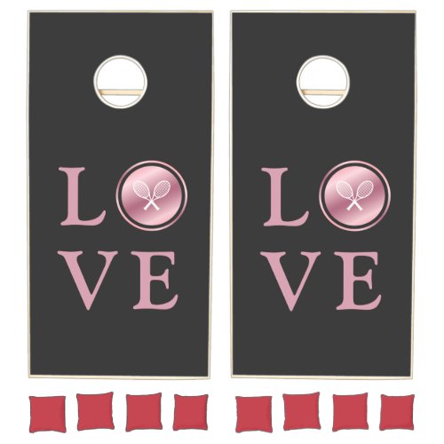 Tennis Love Pink Rose Gold Typography Cute Rackets Cornhole Set