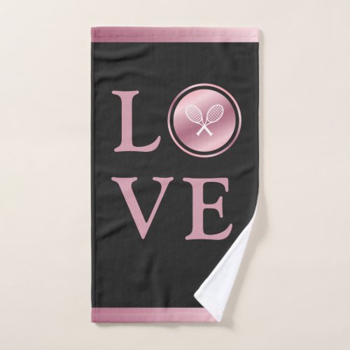 Tennis Love Pink Rose Gold Typography Cute Rackets Hand Towel