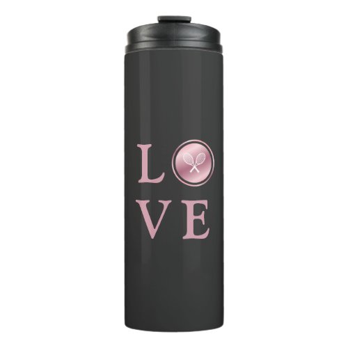 Tennis Love Pink Rose Gold Typography Cute Rackets Thermal Tumbler