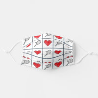 Tennis Love Rackets and Red Hearts Pattern Cloth Face Mask