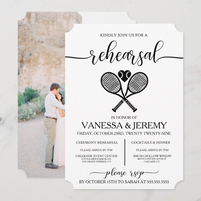 Tennis Love Rehearsal Dinner Invitation (Front/Back)