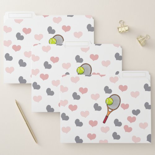 Tennis Love Romantic Hearts  Racket Pattern Girls File Folder