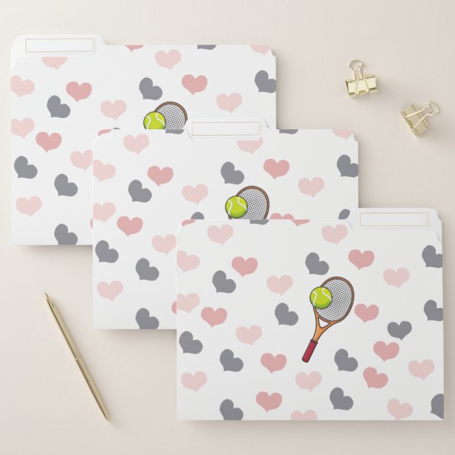 Tennis Love Romantic Hearts & Racket Pattern Girls File Folder (Set)