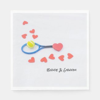 Tennis love with tennis ball and racket wedding napkins