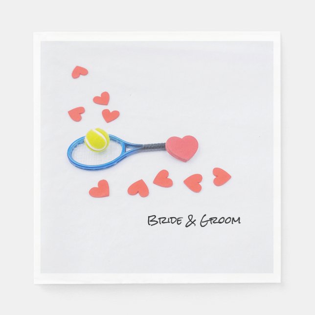 Tennis love with tennis ball and racket wedding napkins (Front)