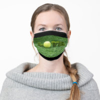 Tennis Love with tennis ball on green grass Adult Cloth Face Mask