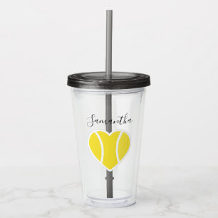 Tennis Love Yellow Ball Heart Sports Personalized Acrylic Tumbler