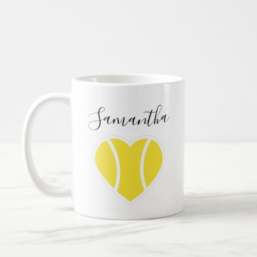 Tennis Love Yellow Ball Heart Sports Personalized Coffee Mug