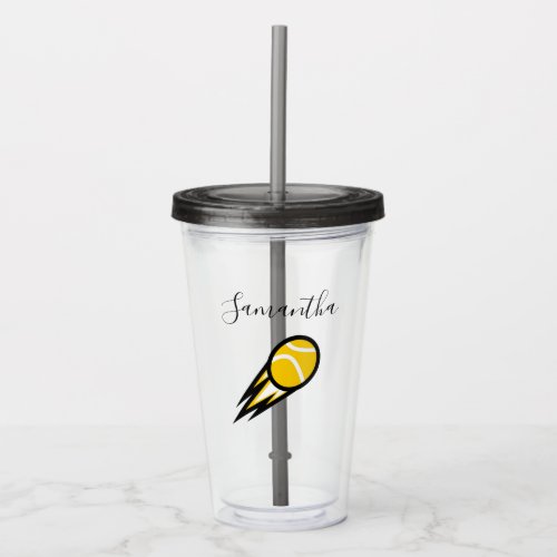 Tennis Love Yellow Fire Ball Sports Personalized Acrylic Tumbler