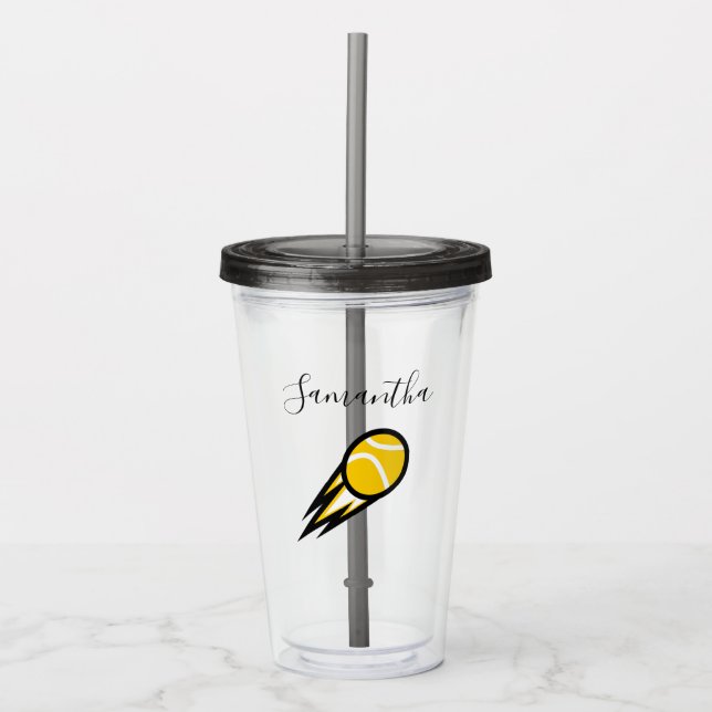 Tennis Love Yellow Fire Ball Sports Personalized Acrylic Tumbler (Front)