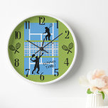 Tennis Lover Court Players   Clock<br><div class="desc">As fun as it gets for the tennis lover -- the game is in action; players on the court, and rackets for two of the numbers. You can change the message or leave as is, and you are set for the match! Any design questions, just send an email to charmdesignstudio@rcn.com...</div>